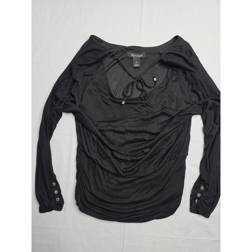 White House Black Market Blouse Top Women's Small Black Viscose Ruched Side